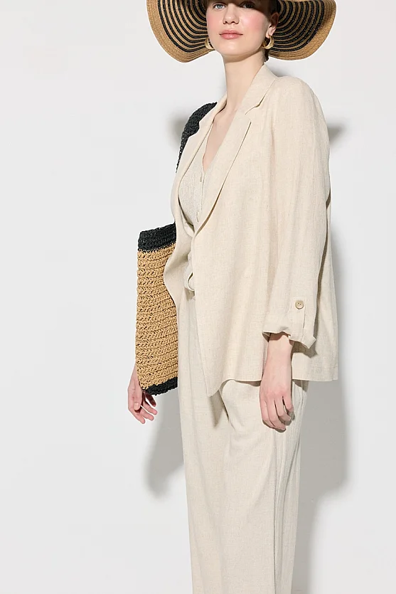 Viskon Keten Rahat Kesim Astarsız Ceket - Bej - Gusto