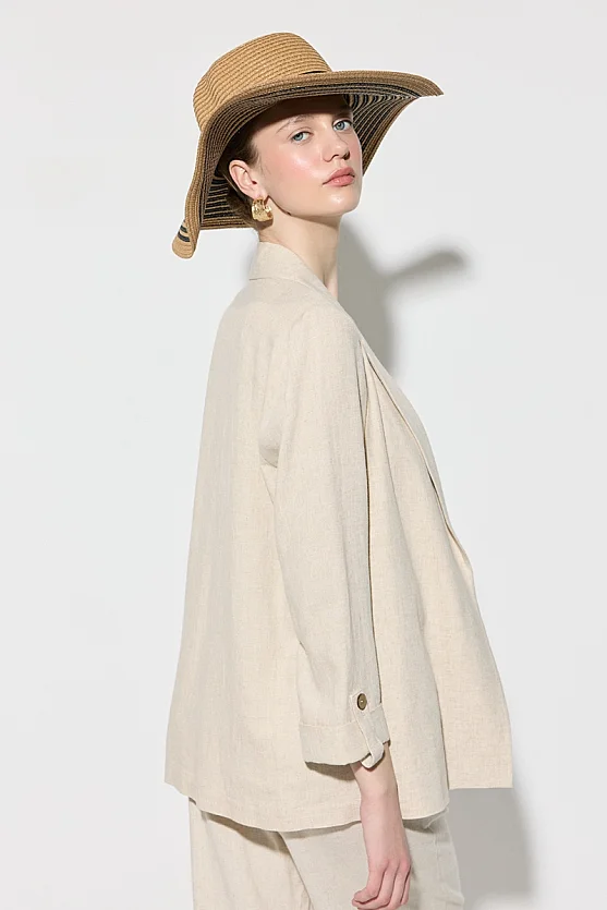 Viskon Keten Rahat Kesim Astarsız Ceket - Bej - Gusto