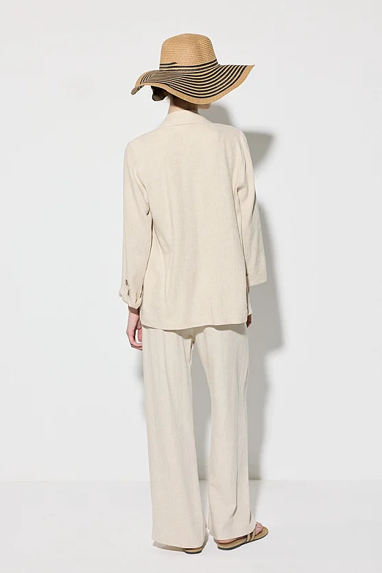 Viskon Keten Rahat Kesim Astarsız Ceket - Bej - Gusto