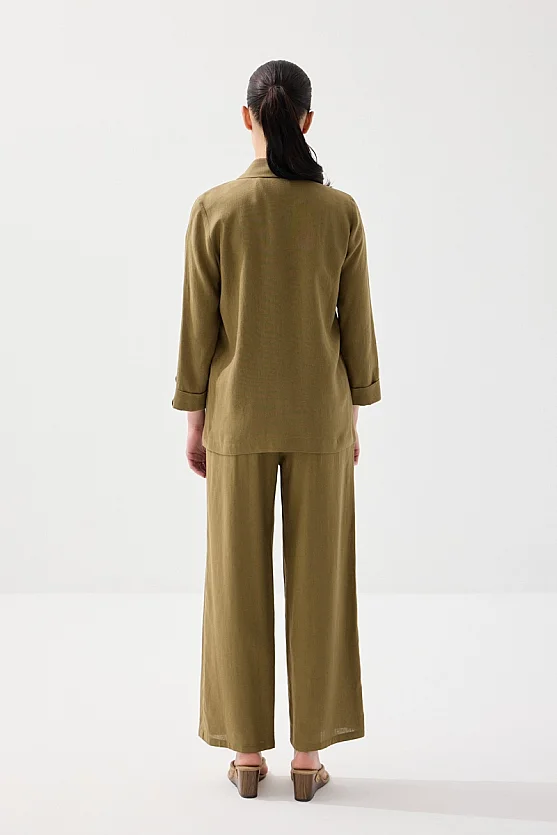 Viskon Keten Rahat Kesim Astarsız Ceket - Haki - Gusto