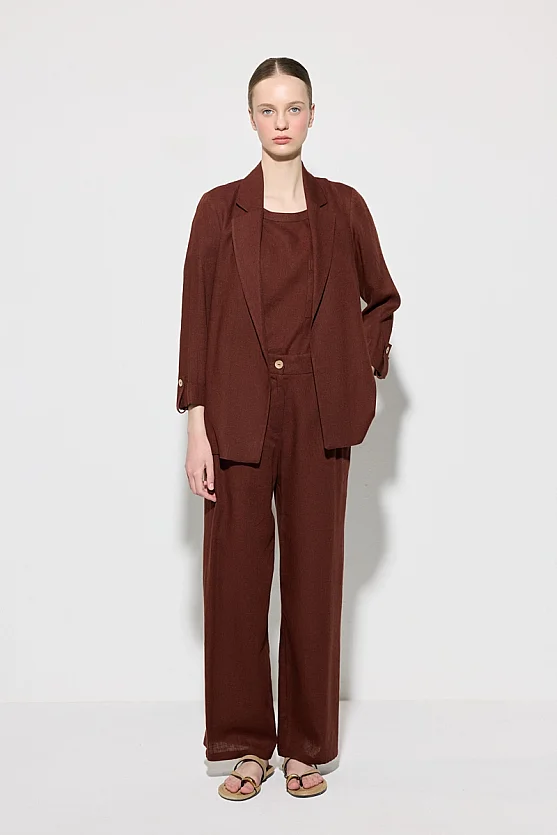 Viskon Keten Rahat Kesim Astarsız Ceket - Kiremit - Gusto