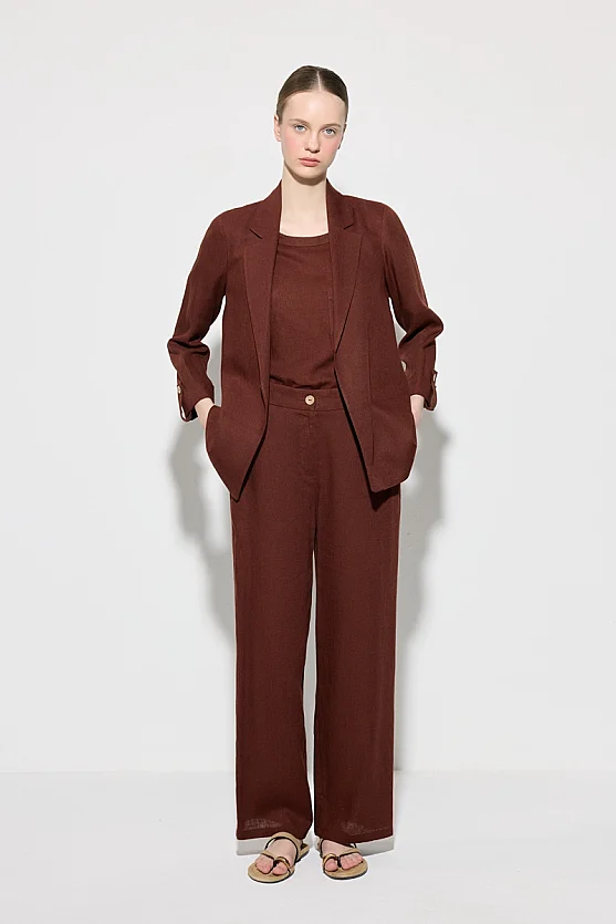 Viskon Keten Rahat Kesim Astarsız Ceket - Kiremit - Gusto