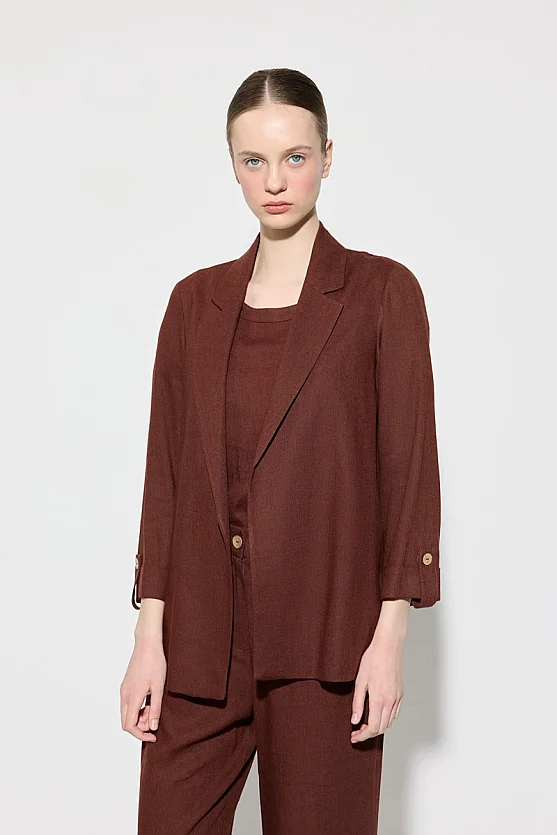 Viskon Keten Rahat Kesim Astarsız Ceket - Kiremit - Gusto