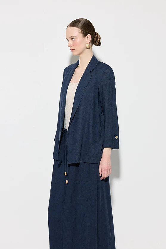 Viskon Keten Rahat Kesim Astarsız Ceket - Lacivert - Gusto