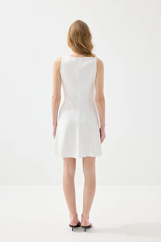 Volanlı Krep Elbise - Beyaz - Gusto