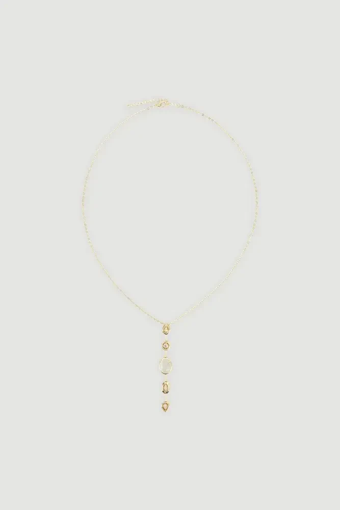 White Stone-Detail Y Necklace - Gold Gold