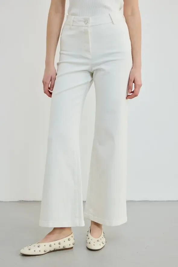 Wıde Leg Bol Paça Kot Pantolon - Ekru - 3