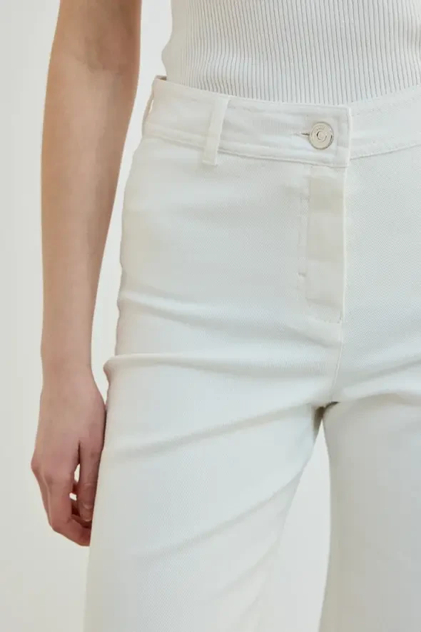 Wıde Leg Bol Paça Kot Pantolon - Ekru - 4