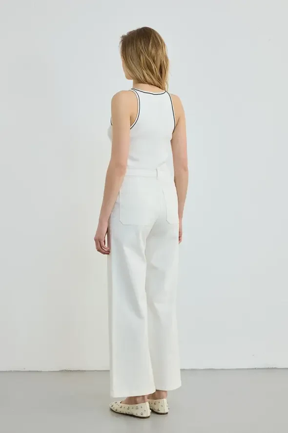 Wıde Leg Bol Paça Kot Pantolon - Ekru - 6