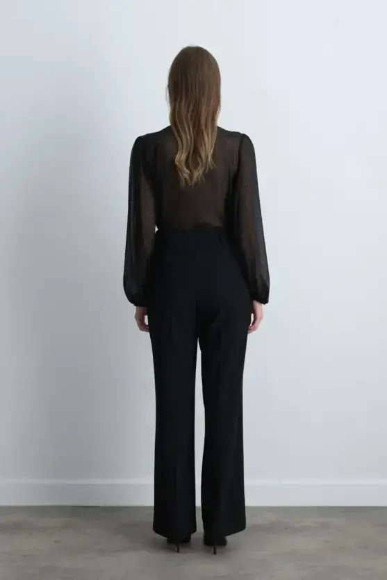Wide Leg Crepe Pants - Black - Gusto