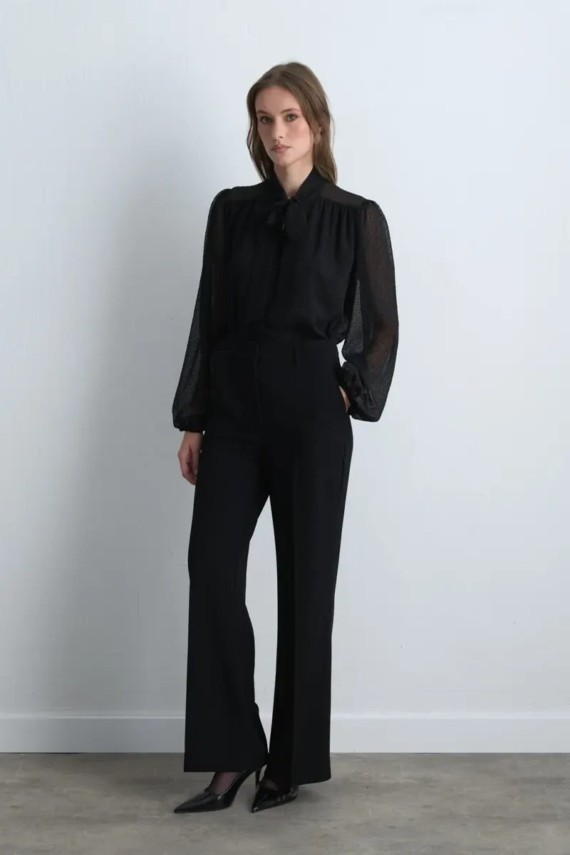 Wide Leg Crepe Pants - Black Black