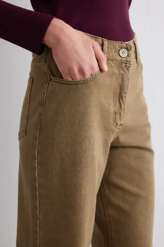 Wıde Leg Denim Pantolon - Kahverengi - 5