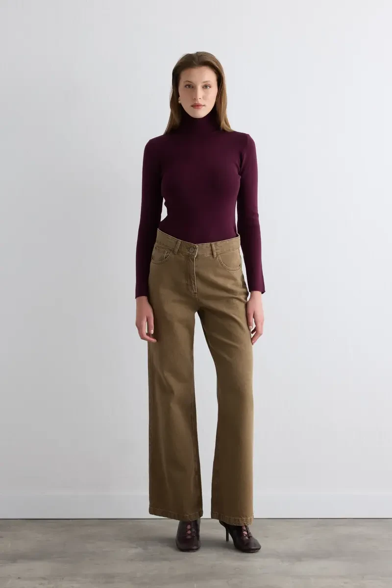Wıde Leg Denim Pantolon - Kahverengi - Gusto