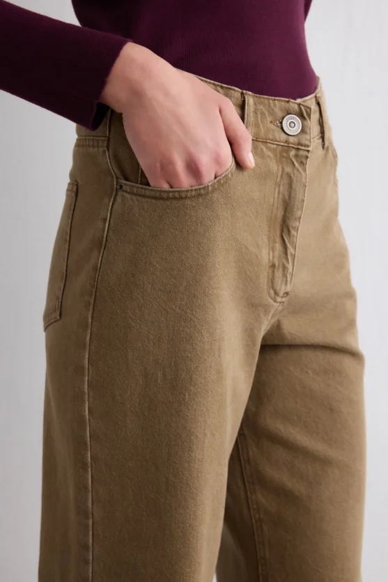 Wıde Leg Denim Pantolon - Kahverengi - 5