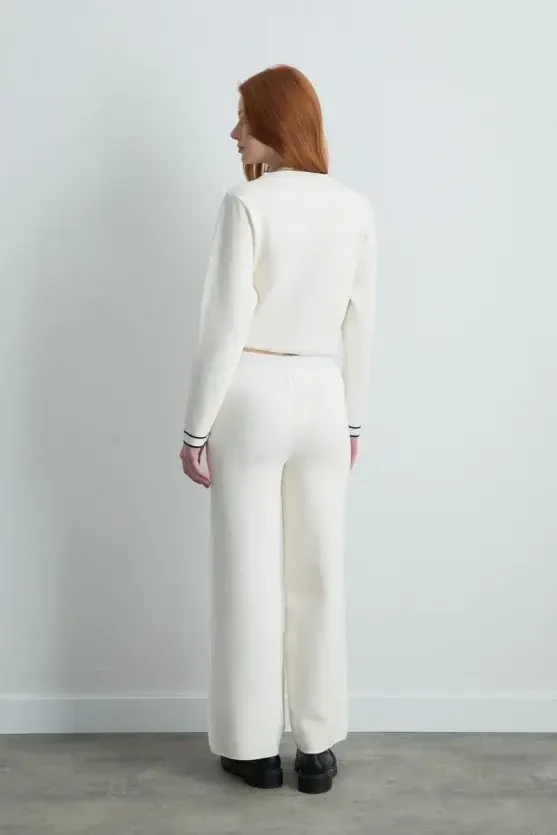 Wide-Leg Knit Pants - Ecru - Gusto