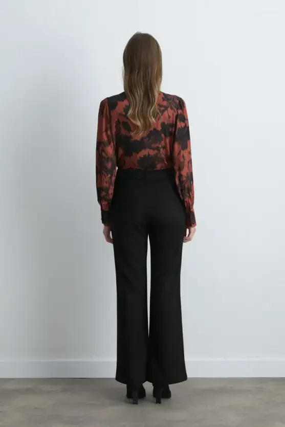 Wide Leg Suede Pants - Black - Gusto