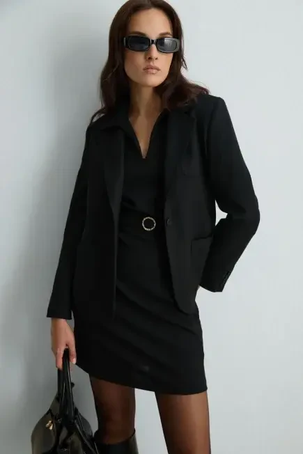 Wool Blazer Jacket - Black Black