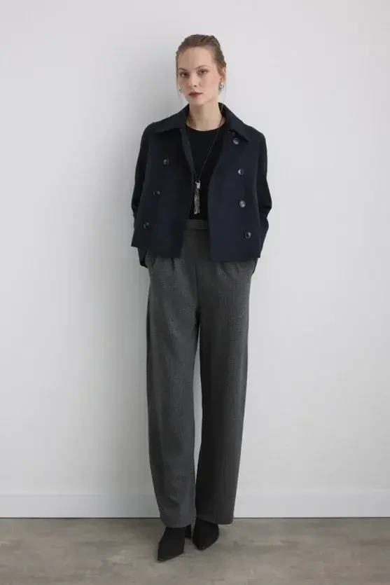 Wool Blend Coat Jacket - Navy - 3