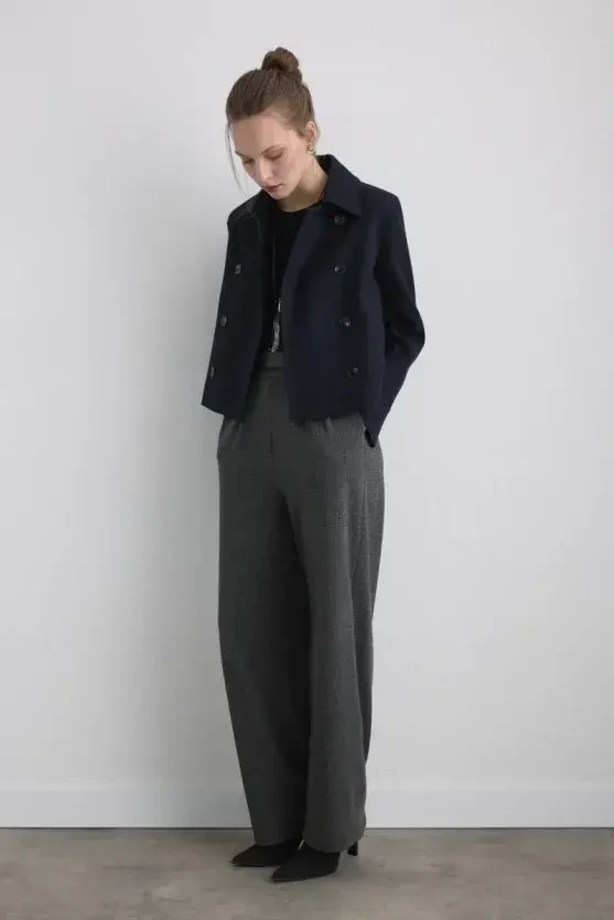 Wool Blend Coat Jacket - Navy - 4