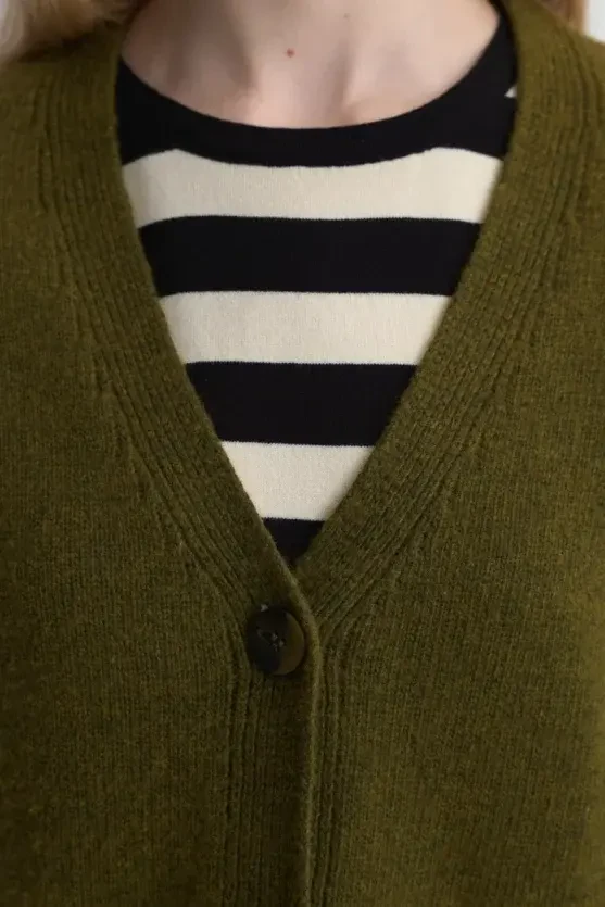 Wool Blend Knit Cardigan - Khaki - 6