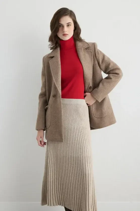 Wool Coat with Pockets - Mink - 4