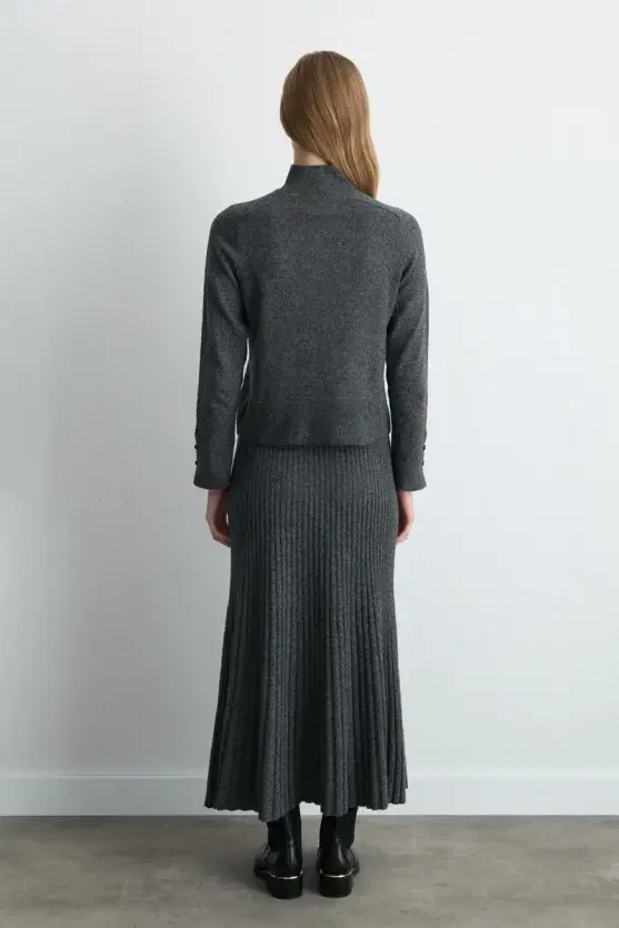 Wool Knit Blouse - Anthracite - 7
