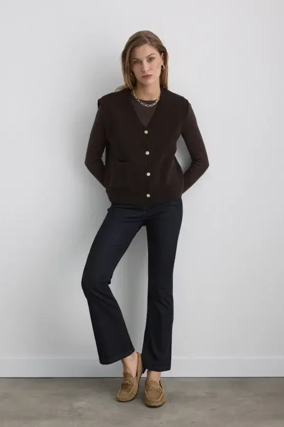 Wool Knit Vest - Brown - 3