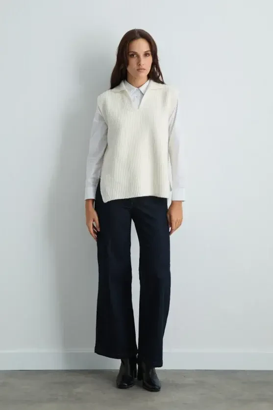 Wool Knit Vest - Ecru - 7