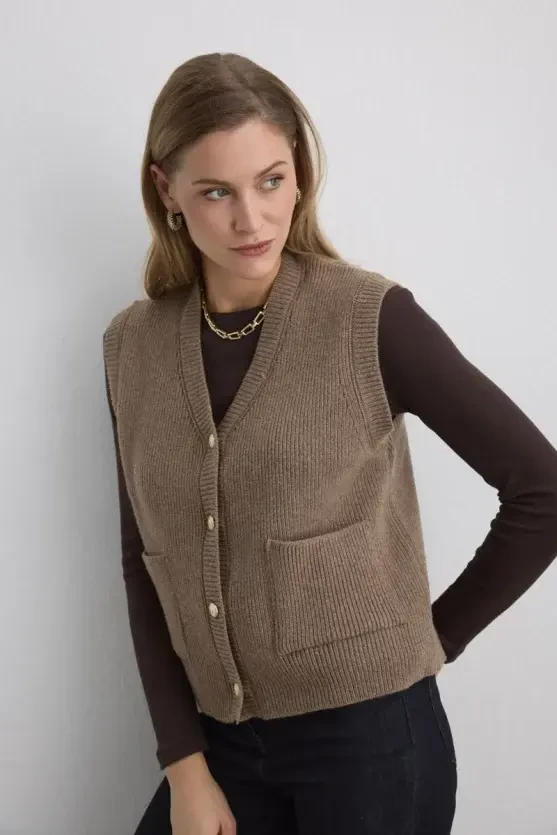 Wool Knit Vest - Mink - 4