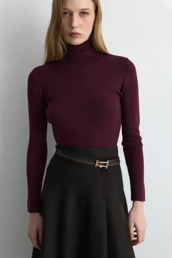 Wrap Cut Asymmetric Wool Coat Skirt - Brown - 5