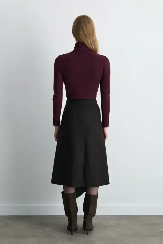 Wrap Cut Asymmetric Wool Coat Skirt - Brown - 7