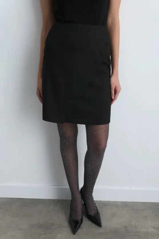 Wrap-Style Mini Skirt - Black - 2