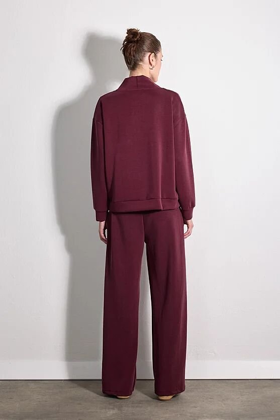 Yaka Detaylı Modal Örme Sweatshirt - Bordo - Gusto