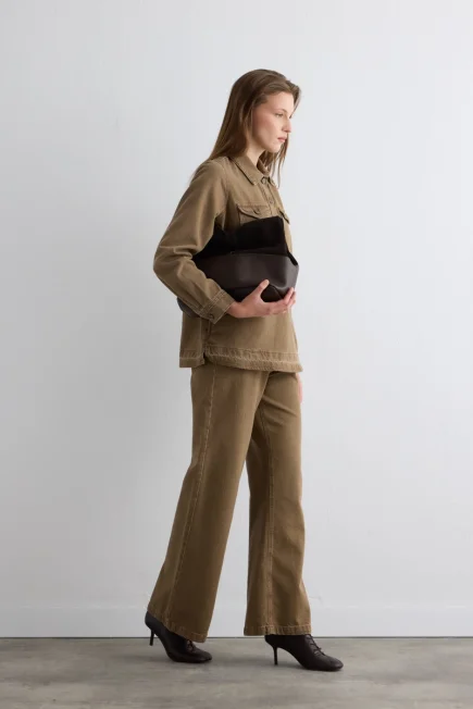 Yakalı Denim Gömlek - Kahverengi - Gusto (1)