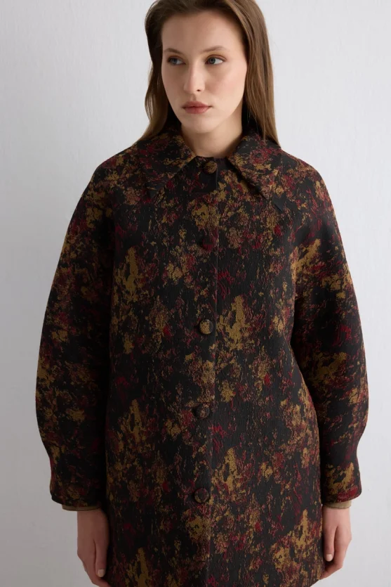 Yakalı Jakar Kaftan - Siyah - 2