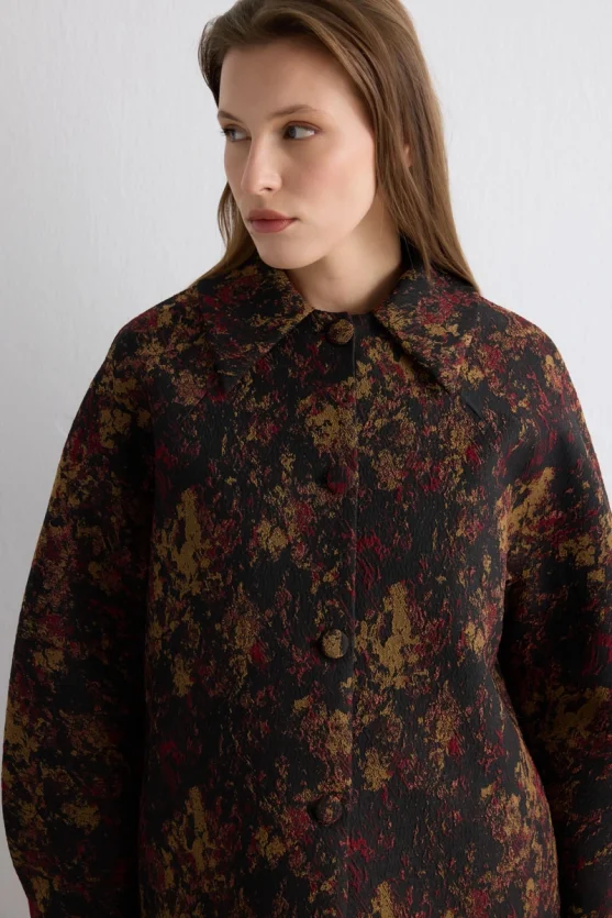 Yakalı Jakar Kaftan - Siyah - 3