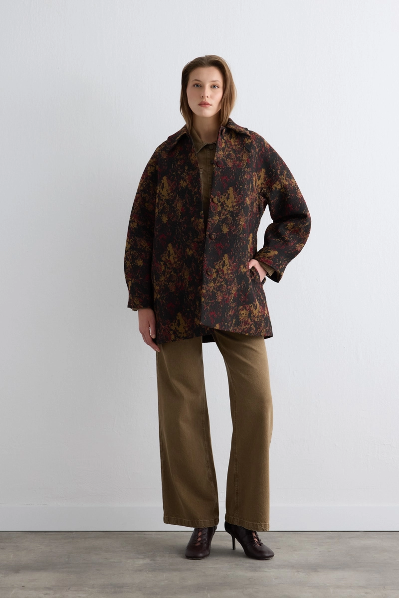 Yakalı Jakar Kaftan - Siyah - 1