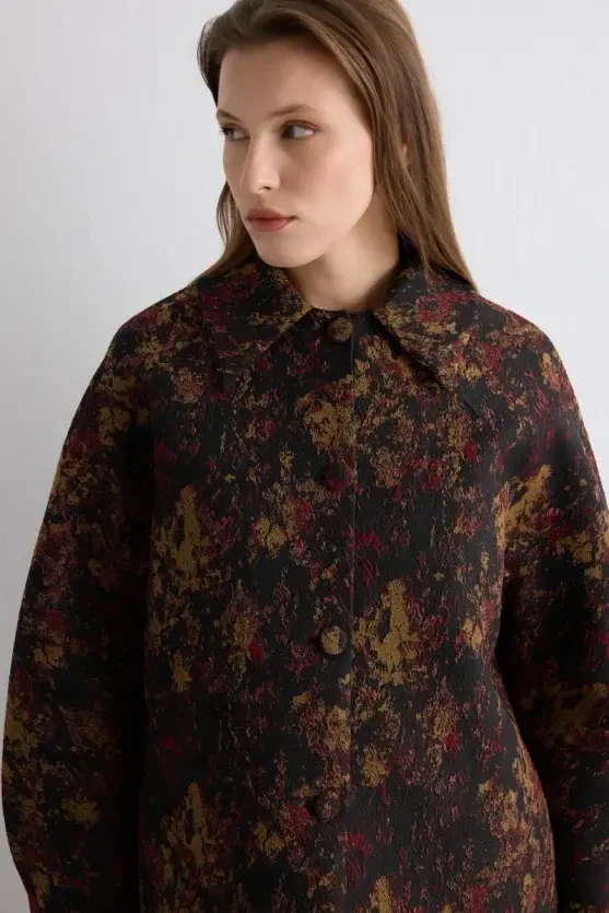 Yakalı Jakar Kaftan - Siyah - Gusto