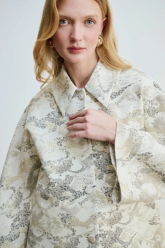 Yakalı Jakar Kaftan - Taş - Gusto