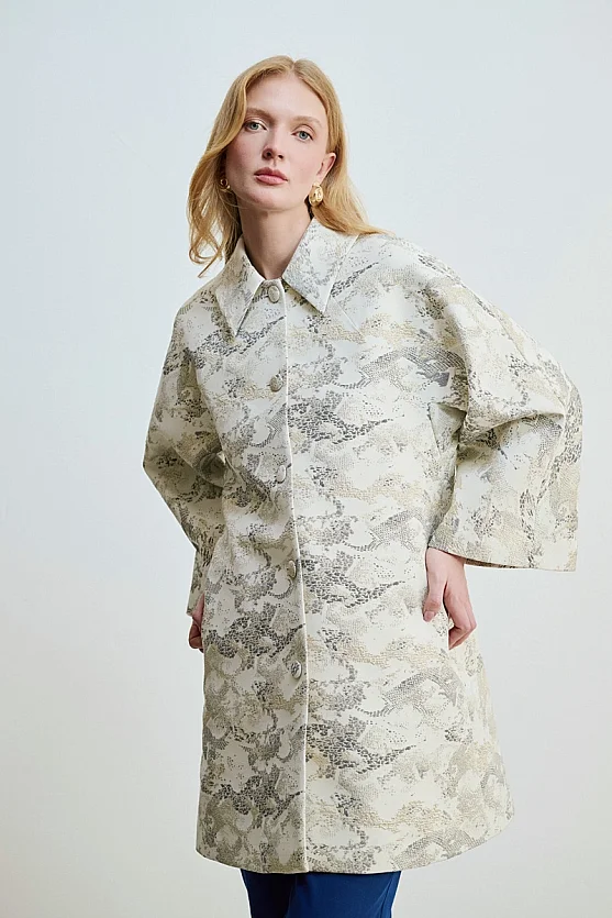 Yakalı Jakar Kaftan - Taş - Gusto