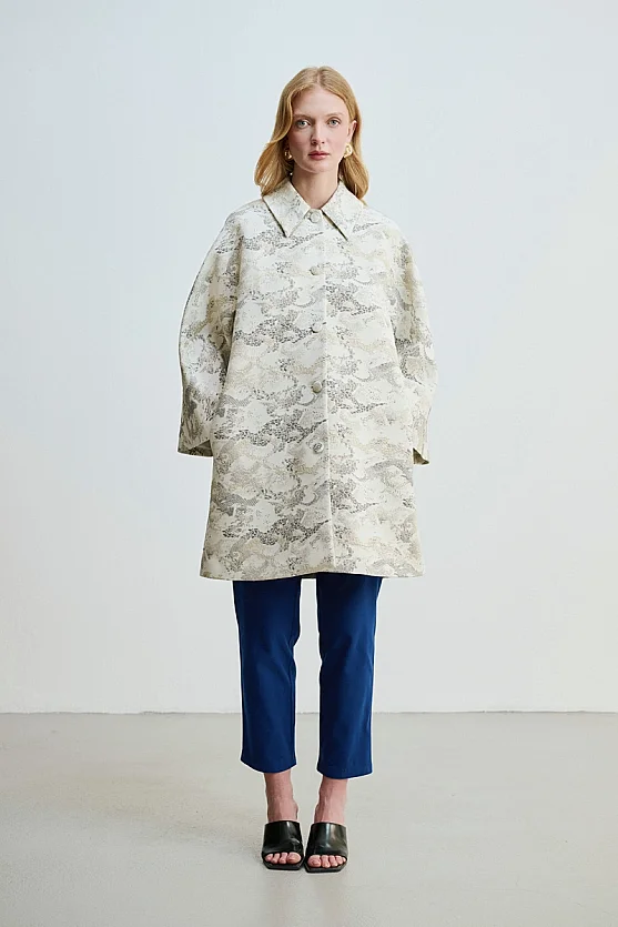 Yakalı Jakar Kaftan - Taş - Gusto