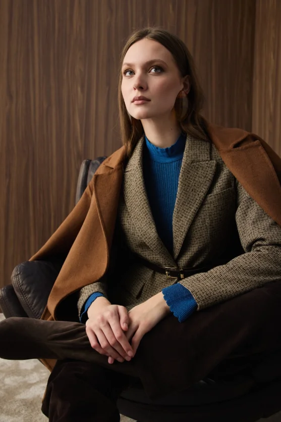 Yakası Düğmeli Rayon Triko Bluz - Mavi - 2