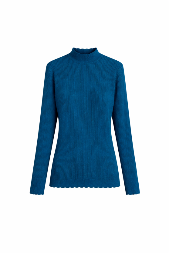 Yakası Düğmeli Rayon Triko Bluz - Mavi - Gusto