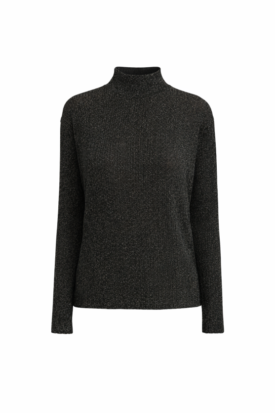 Yakası Düğmeli Rayon Triko Bluz - Siyah - Gusto