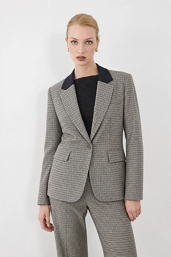 Yakası Garnili Kazayağı Blazer Ceket - Yeşil - Gusto