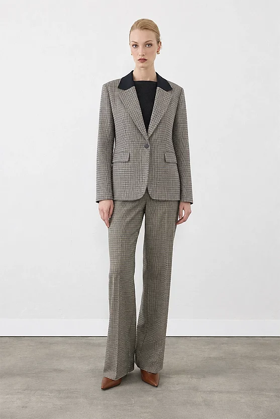 Yakası Garnili Kazayağı Blazer Ceket - Yeşil - Gusto