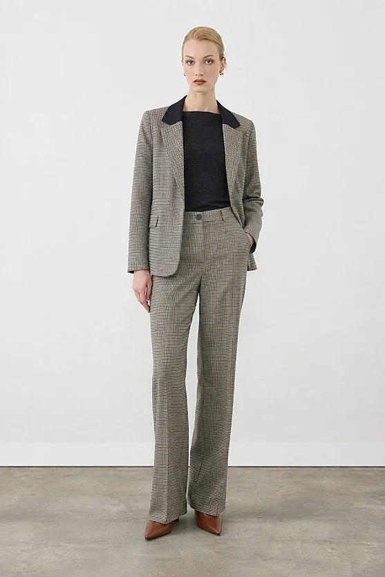 Yakası Garnili Kazayağı Blazer Ceket - Yeşil - Gusto