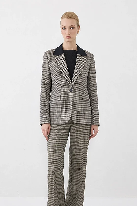 Yakası Garnili Kazayağı Blazer Ceket - Yeşil - Gusto