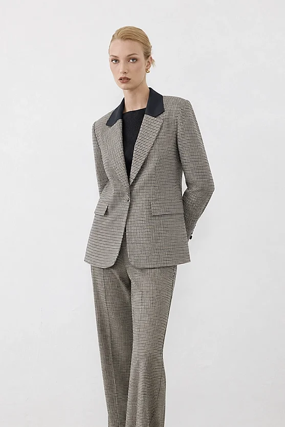 Yakası Garnili Kazayağı Blazer Ceket - Yeşil - Gusto