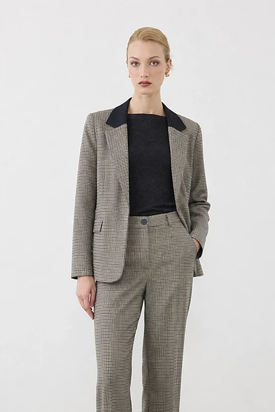 Yakası Garnili Kazayağı Blazer Ceket - Yeşil - Gusto